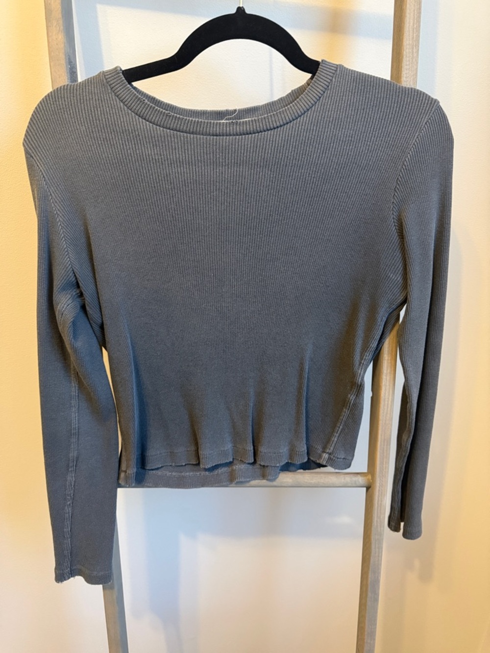 AMO Gray Ribbed Long-Sleeve Crop Top